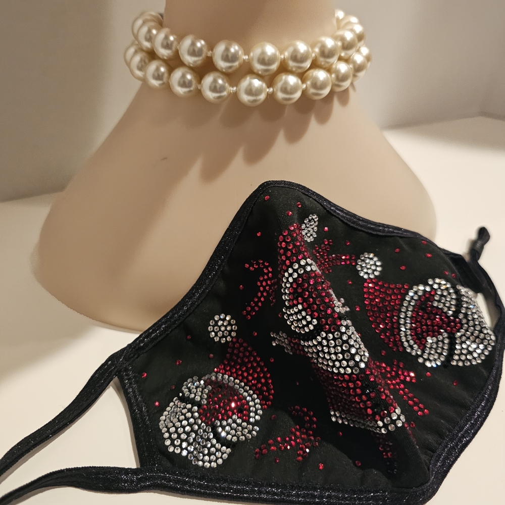 Festive Black Red Bling Santa Mask Christmas Holiday Winter Heat Filter Pockets
